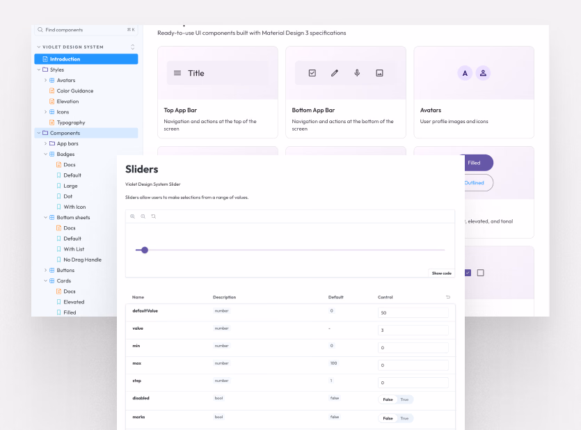 Complete design system documentation was built on Storybook, offering a user-friendly resource for both developers and designers